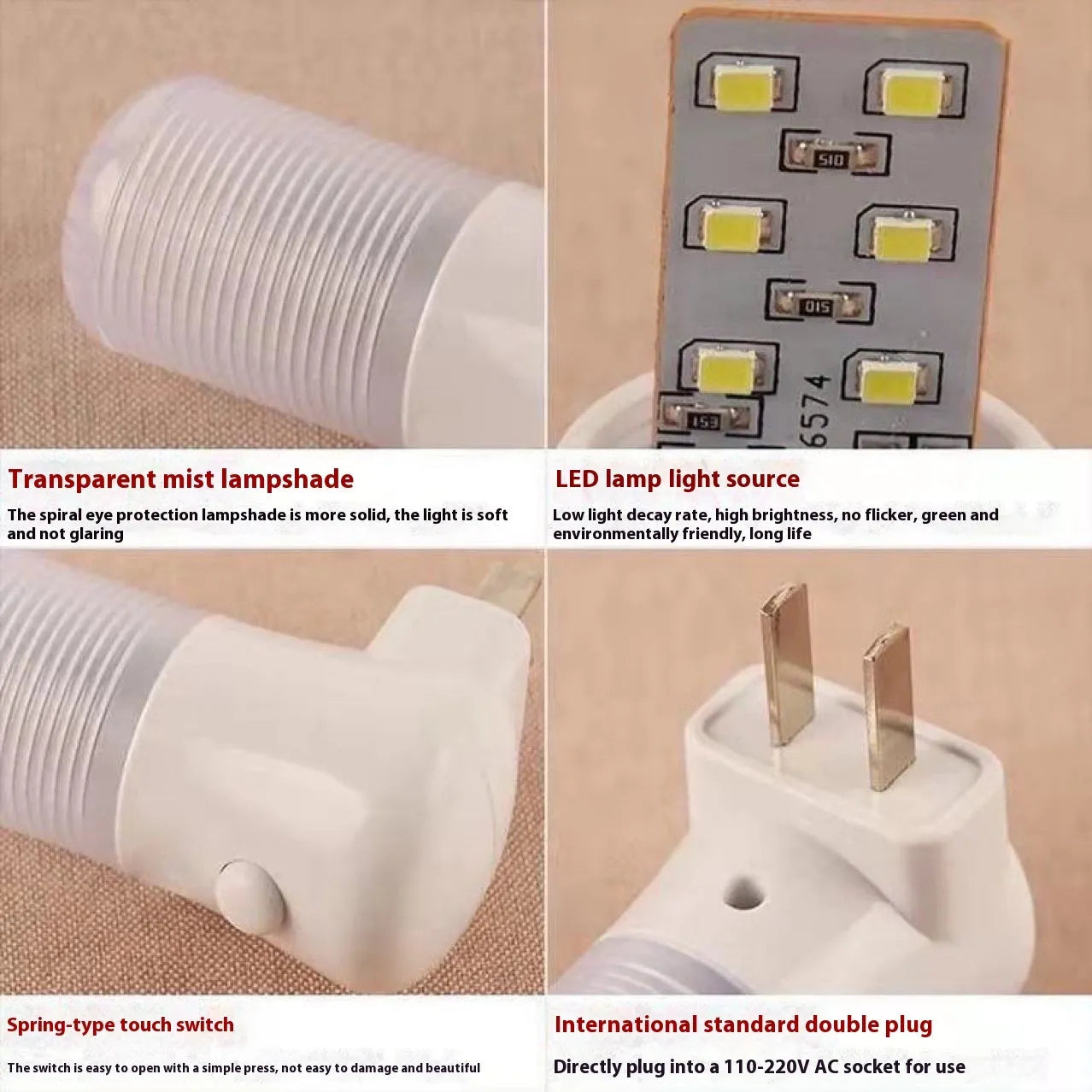 Minimalist white cube bedside night light with US plug and dual-colour switch