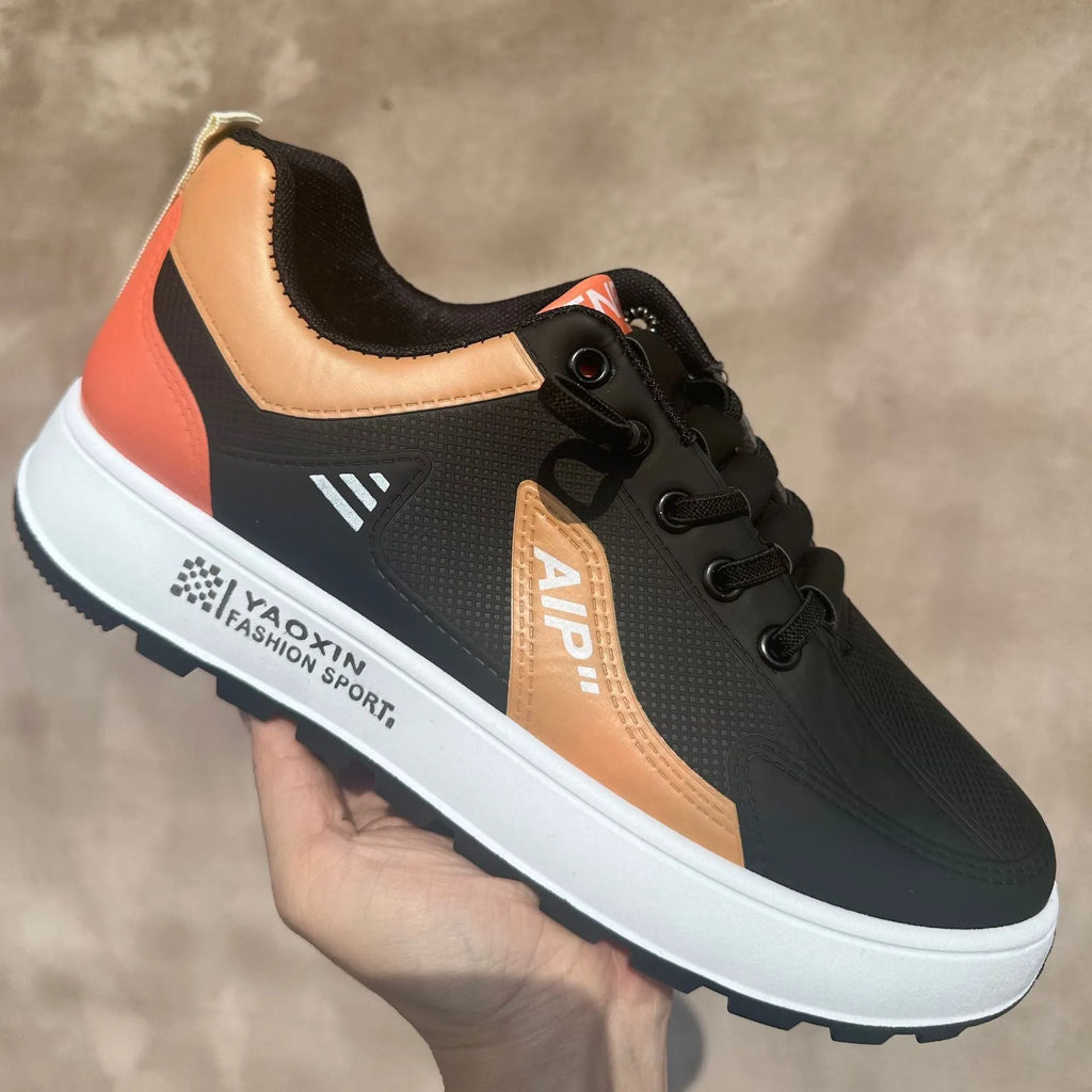 Men's casual shoes with round toe and artificial PU upper in white and orange colour option