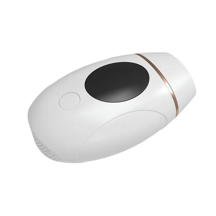 Green laser hair removal device with 900,000 flashes, power adapter, and English manual on white background