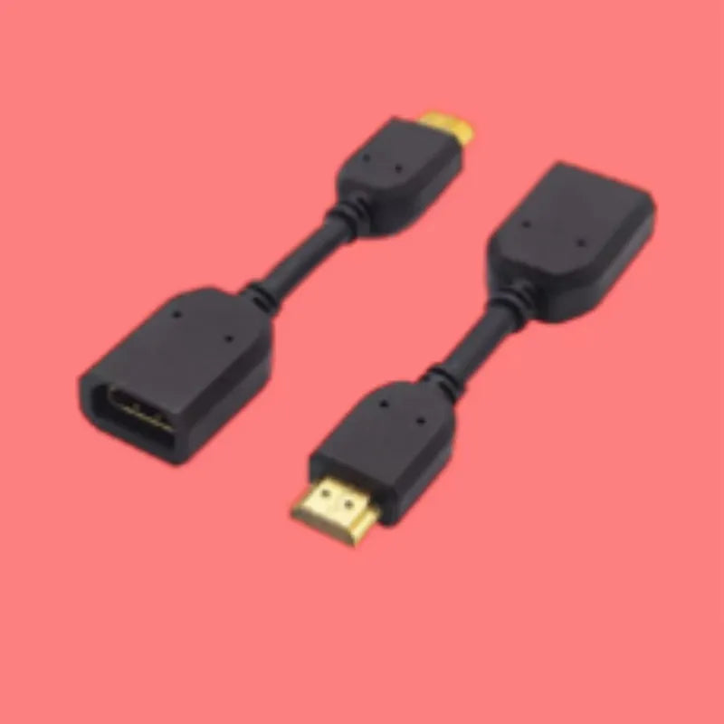 Black 10cm male to female HDMI extension cable with gold-plated plug and TPE jacket