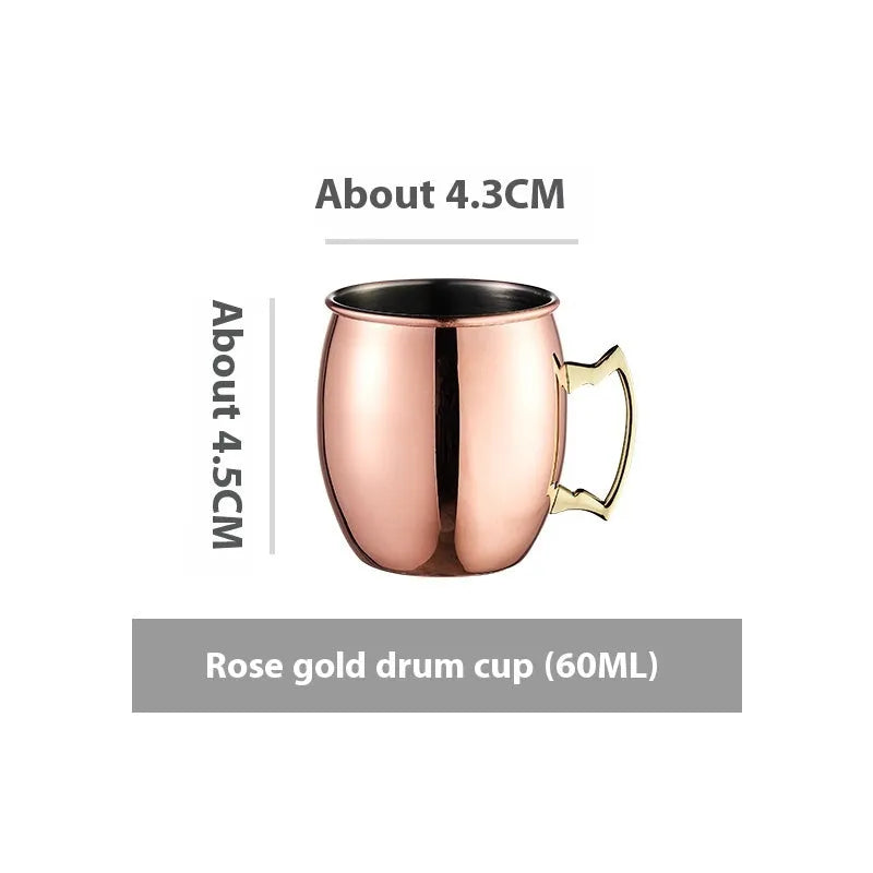 Stainless steel Moscow Mule cup with copper interior in silver, gold, rose gold or black colours