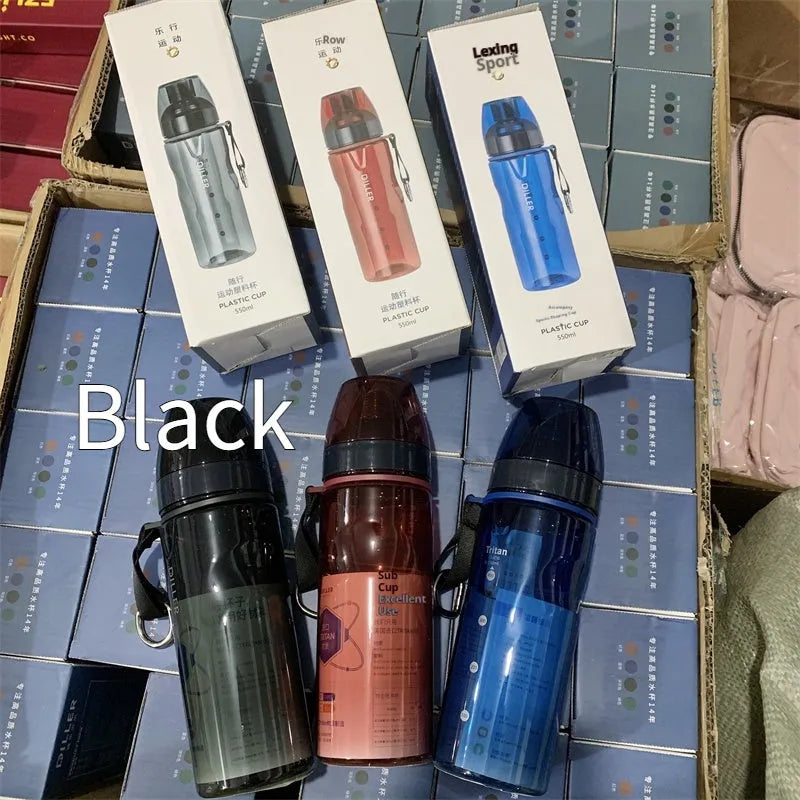 Chinese-style portable sports water bottle with tea infuser compartment in blue, red, black, or grey.