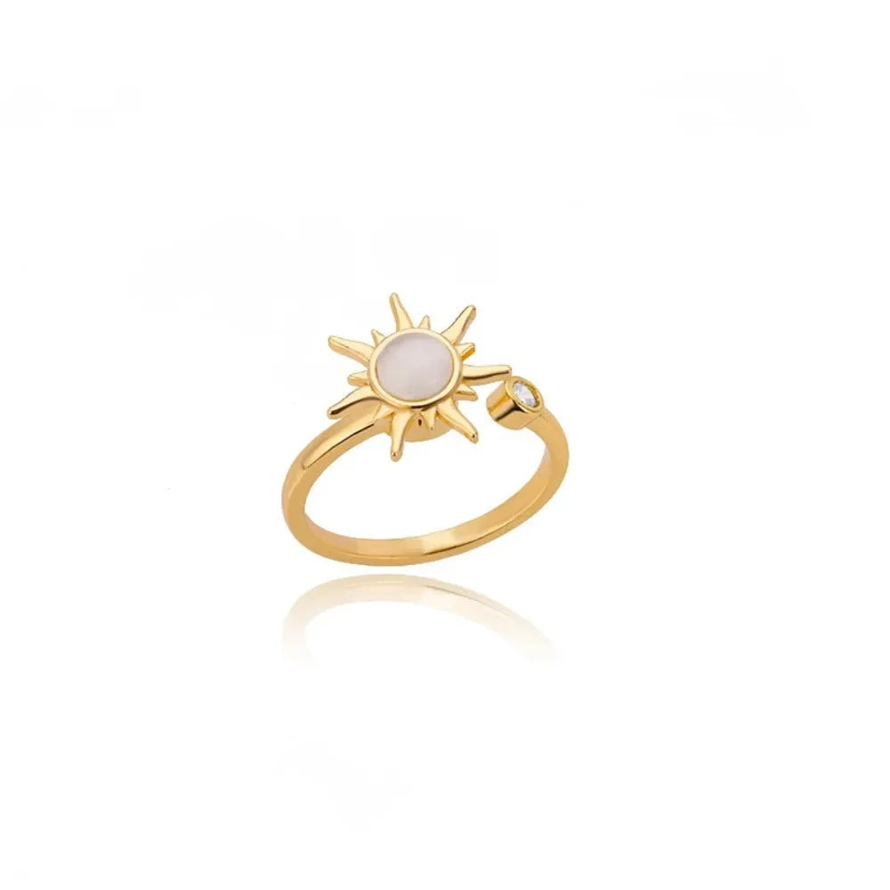 Women's simple geometric copper decompression ring with adjustable opening in gold finish