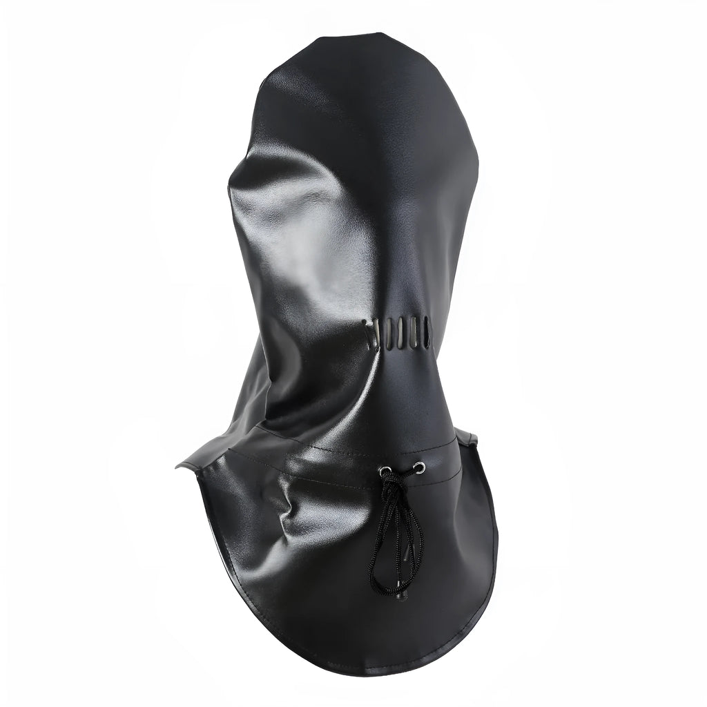 Black PU leather breathable training mask with facial openings and headgear-style adjustable straps