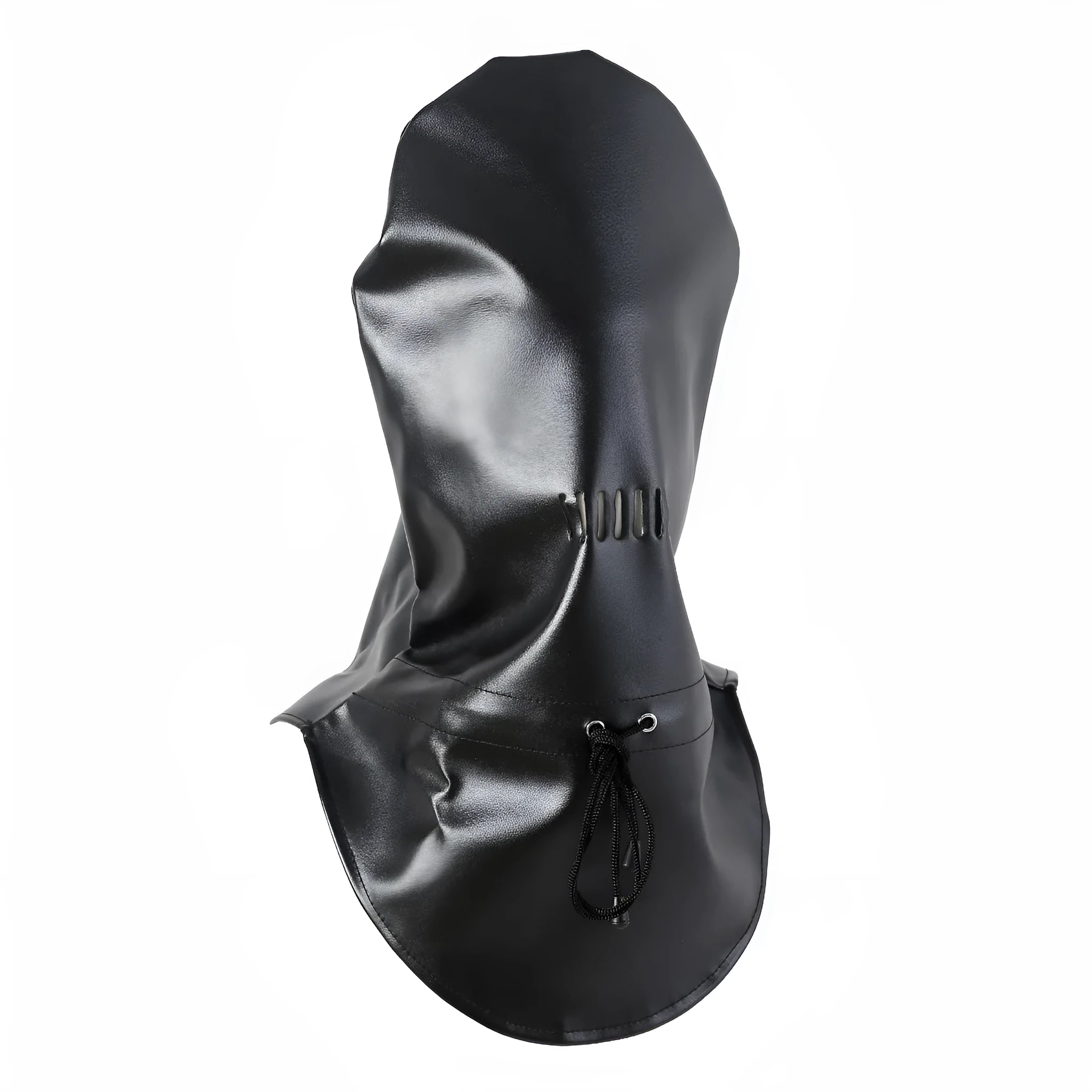 Black PU leather breathable training mask with facial openings and headgear-style adjustable straps
