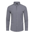 Men's solid gray non-iron four-way stretch polyester long-sleeved shirt with cardigan front, Asian sizes 38-48