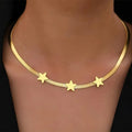 Gold titanium steel star pendant necklace on gothic snake chain with adjustable fit 41-50 cm
