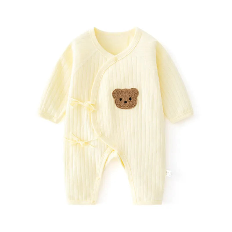 Cotton newborn jumpsuit long sleeve casual baby clothes white jacquard teddy bear strap