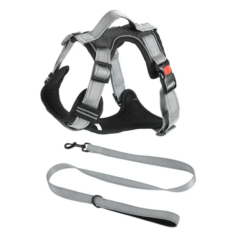 Polyester dog vest harness with chest strap and hand holding rope attachment in various colours