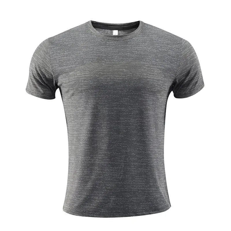 Short sleeve sports t-shirt for running in polyester spandex fabric, shown in red colour.