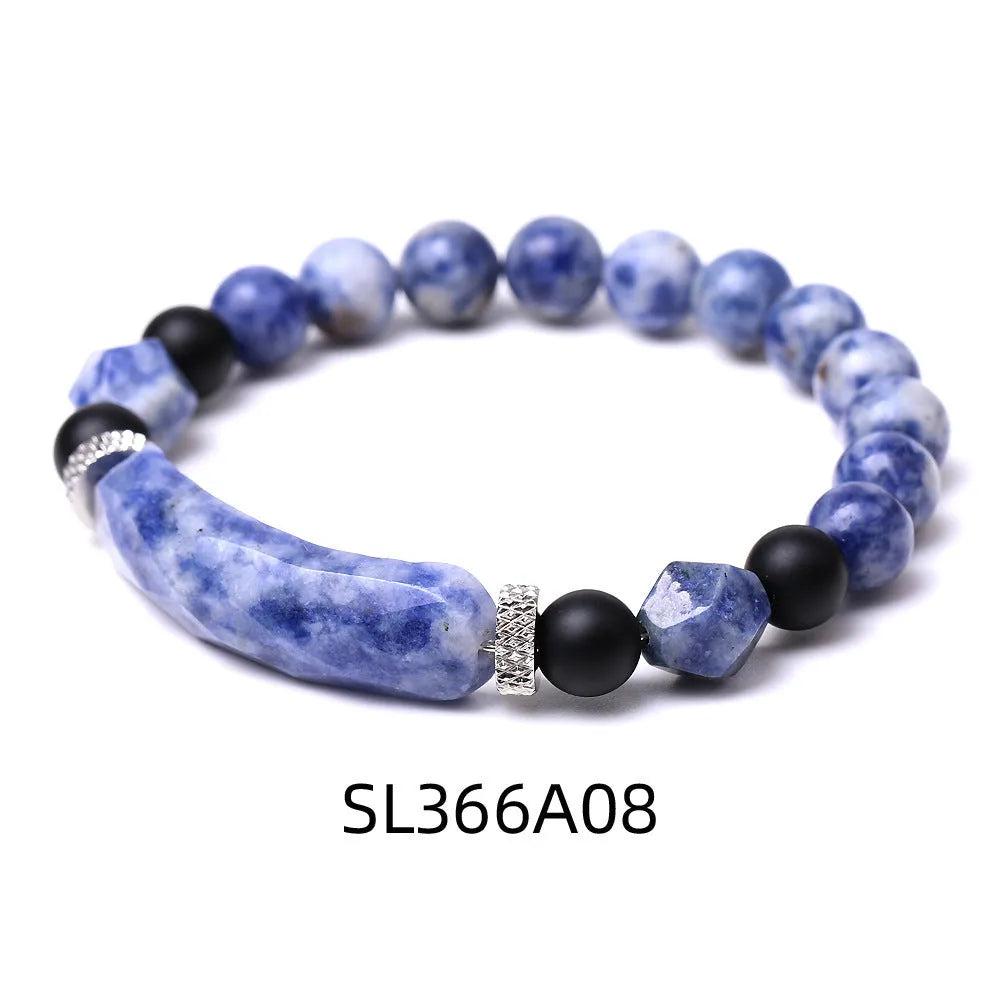 Black agate bracelet with diamond-shaped geometric cut and fan pattern detailing
