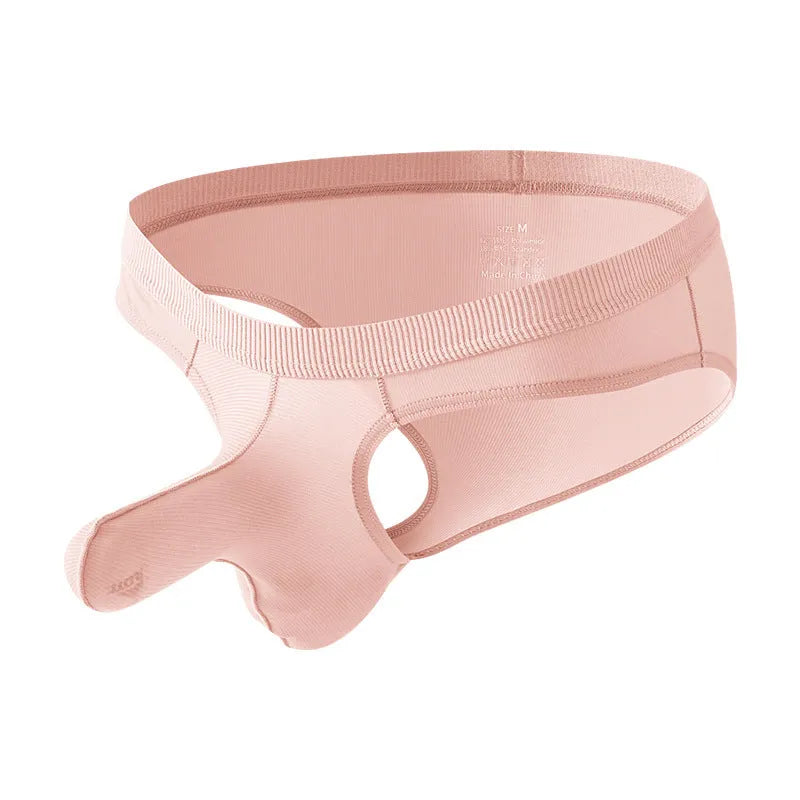 Men's low waist ice silk briefs in black, gray, purplish blue, light green, and pink colours
