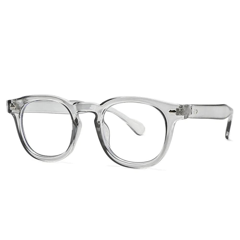Simple round rim plastic sunglasses shown in a bright black frame with blue lenses on a plain background.