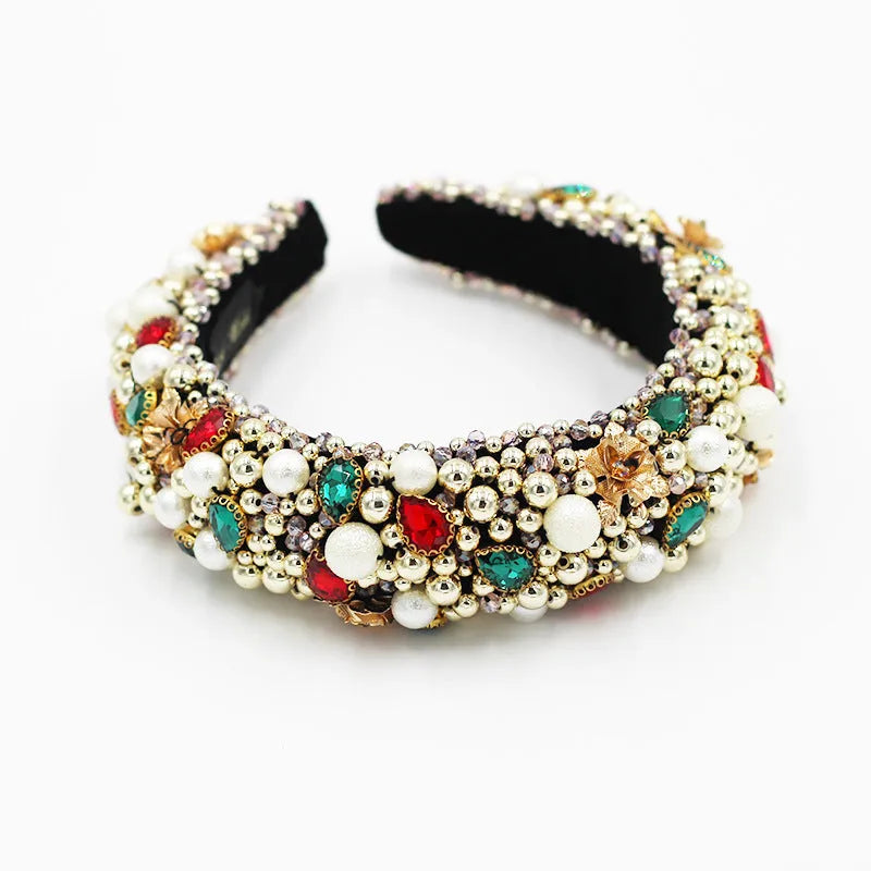 Gold-plated baroque headband with plaid bow and European American styling, gold colour