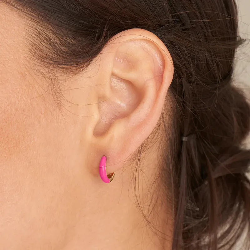 Geometric oval curved epoxy earrings with U-shaped design in seven colour options