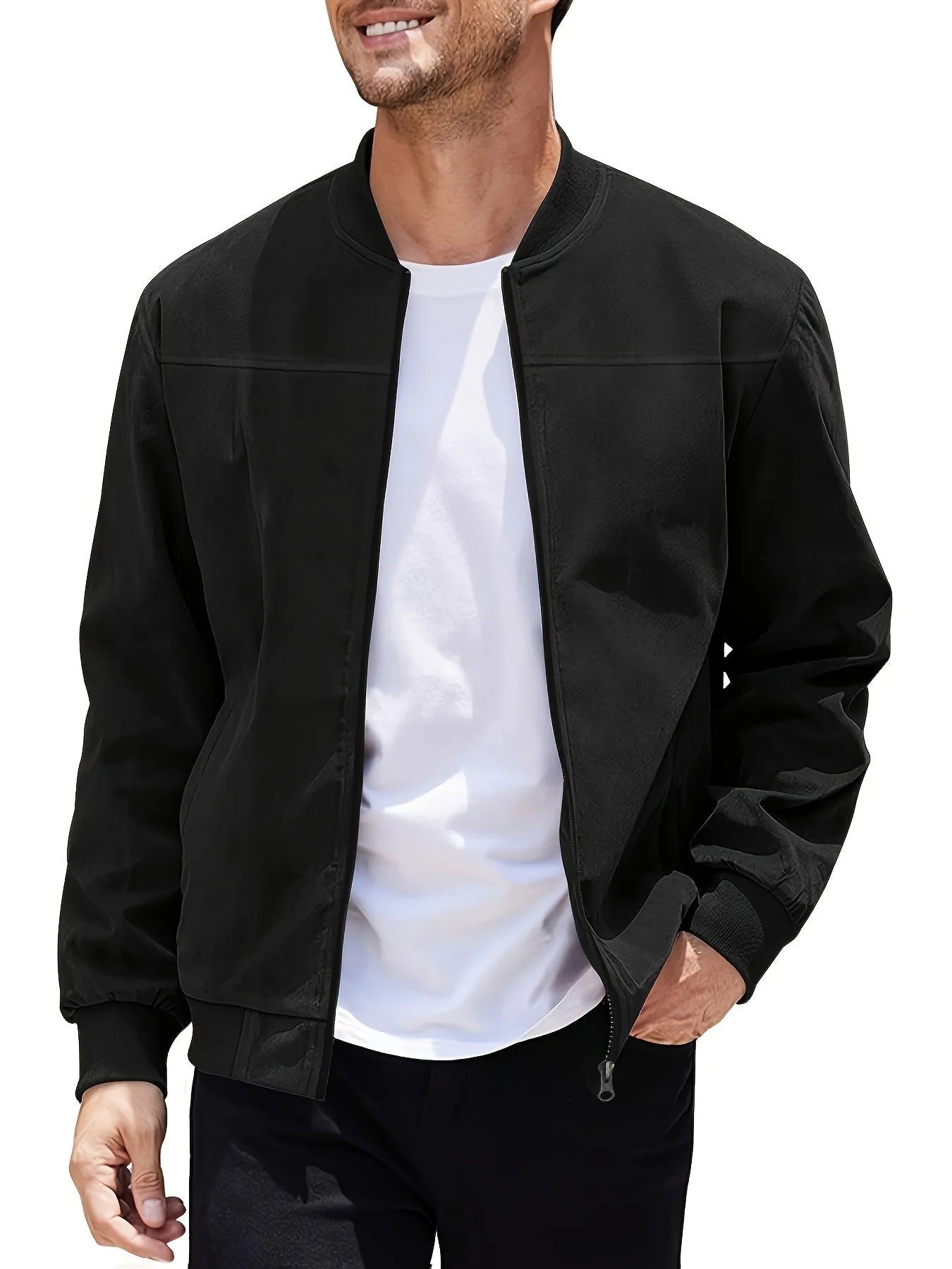 Men's casual plus size suede zipper jacket in polyester with cotton lining