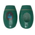 Green laser hair removal device with 900,000 flashes, power adapter, and English manual on white background