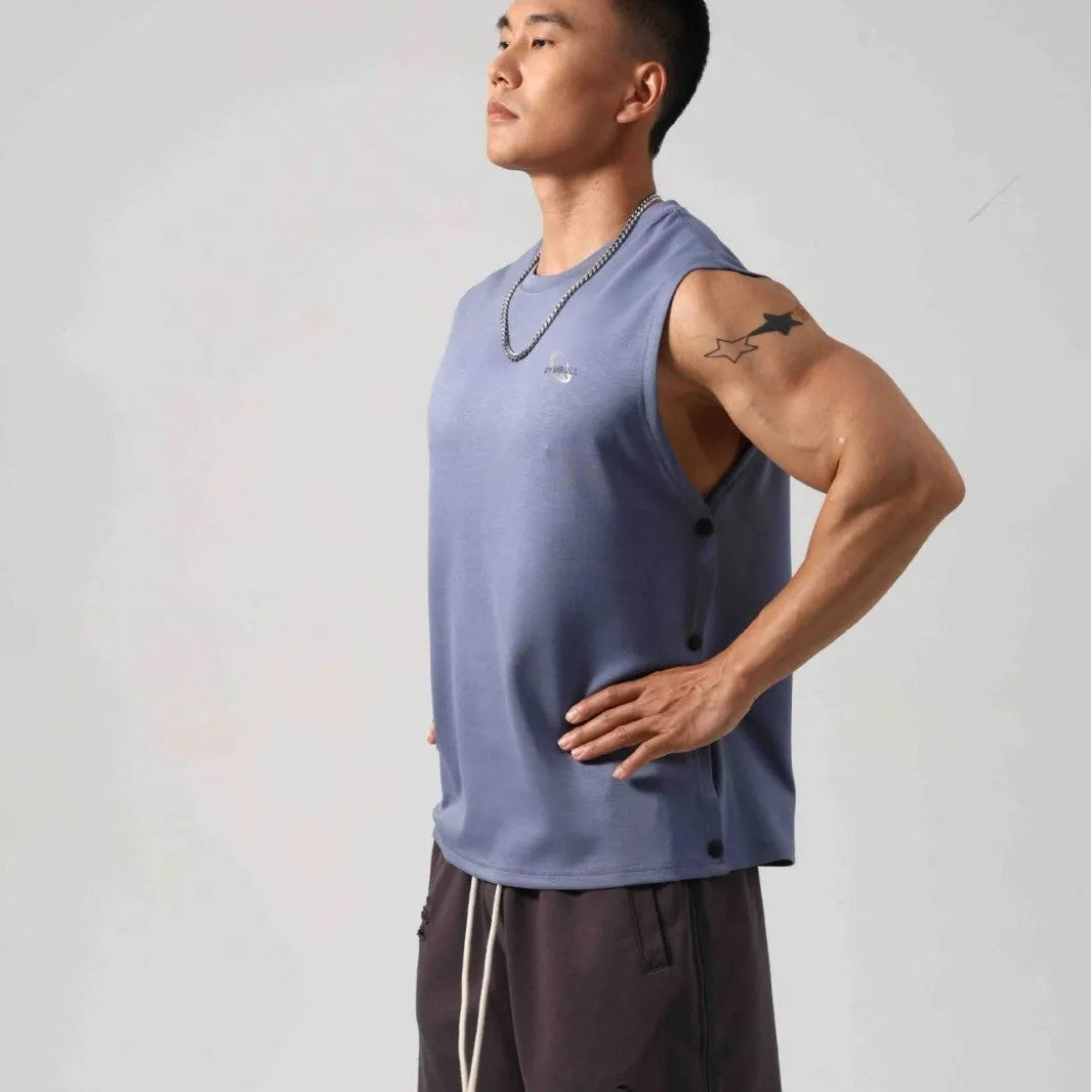 Korean style cotton fitness vest with hidden hook side openings in black colour