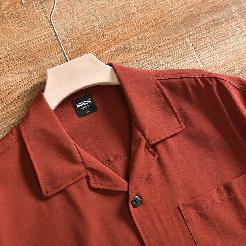 Men's loose short sleeve summer shirt in pure cotton polyester blend with Japanese fresh style