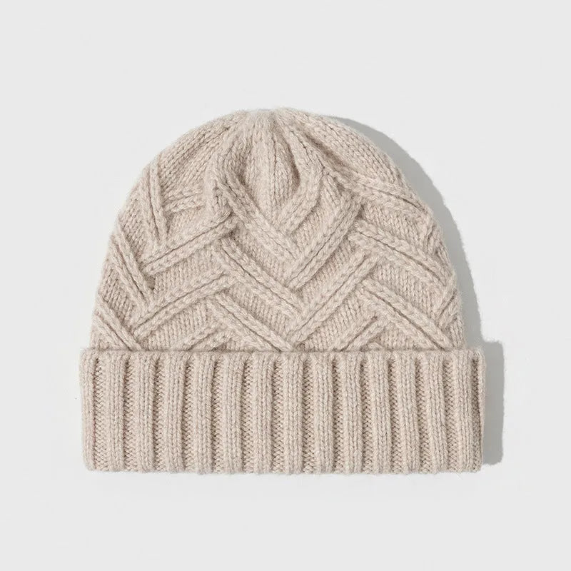 Wool knitted women's hat with dome crown in ankela red colour showing knitted texture