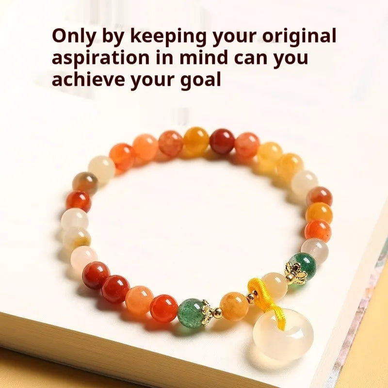 Handmade Chinese bracelet with jade safety buckle and red agate peace clasp beads