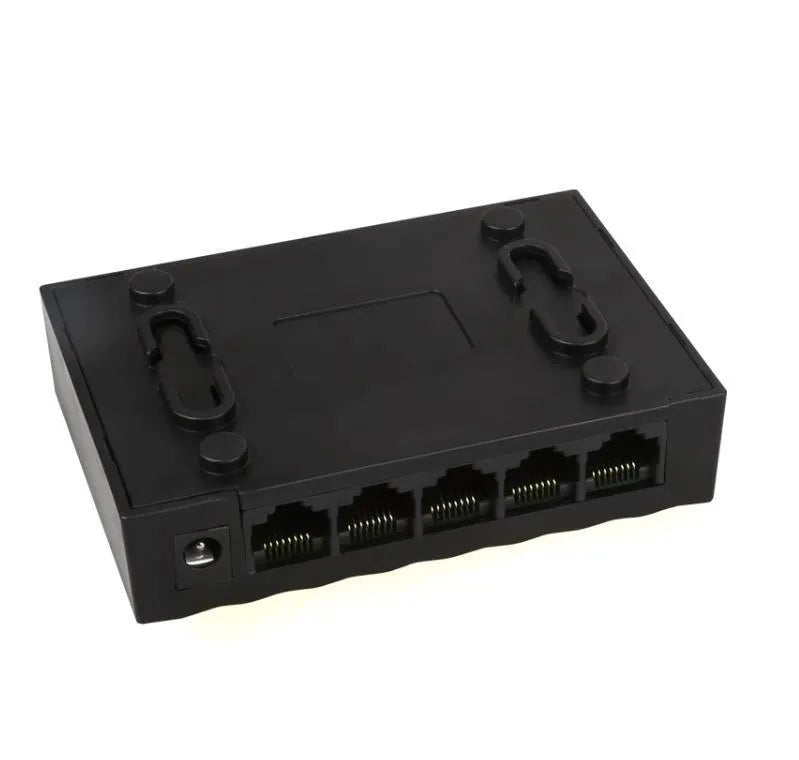 5-port Gigabit Ethernet home switch in black EU standard with LED indicators and network ports