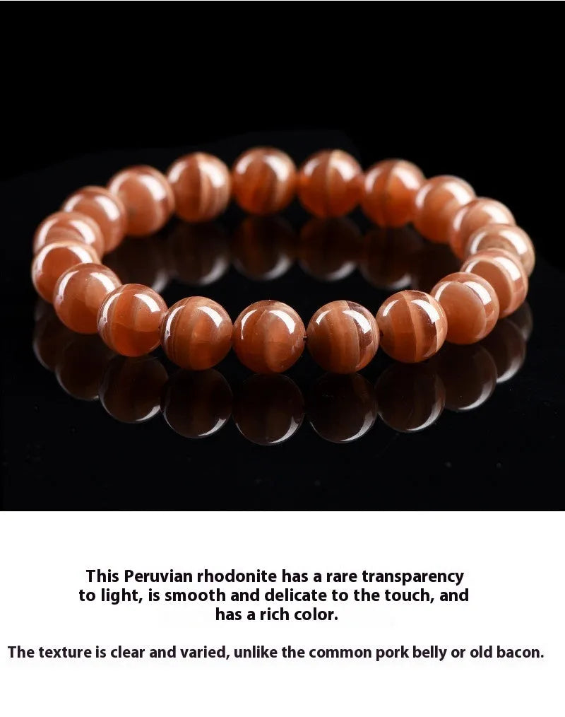 Natural old mine rhodochrosite round beads bracelet with manganese spar construction