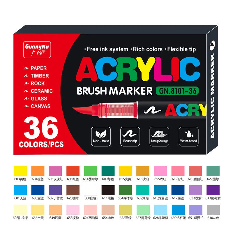 Set of straight liquid acrylic marker pens with soft heads in multiple colours for art and graffiti.