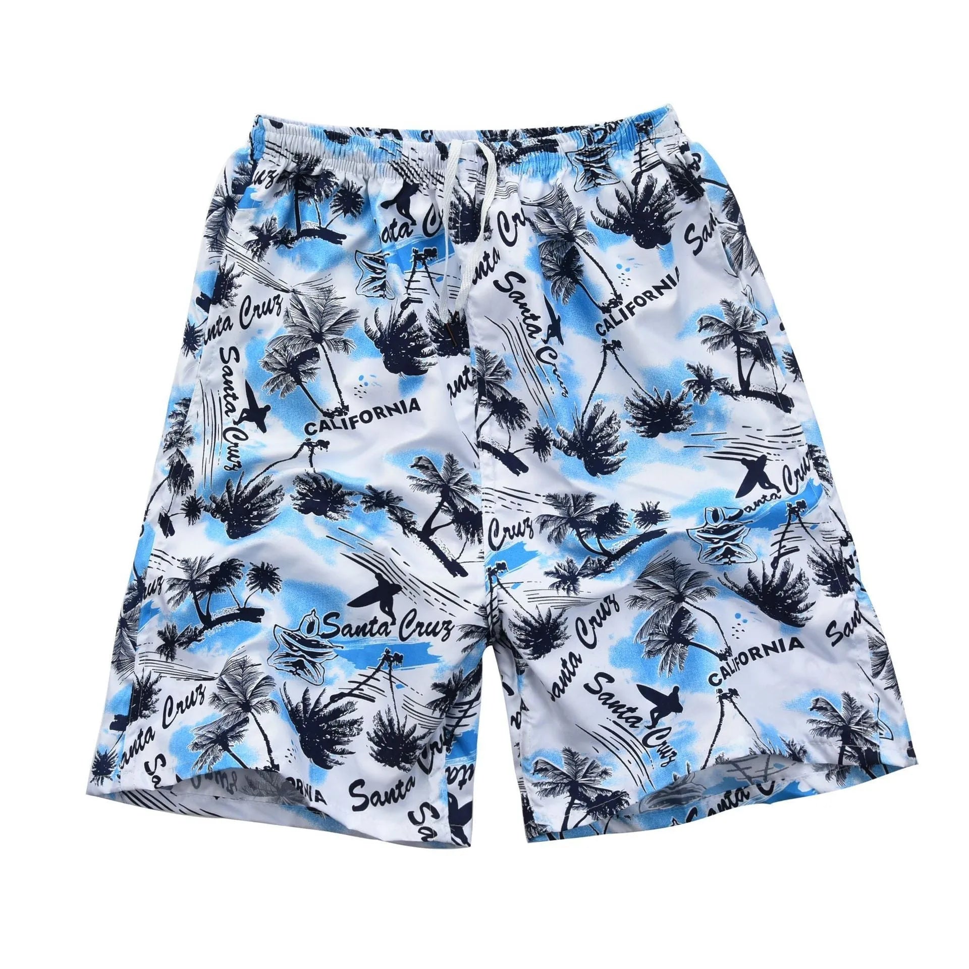 Men's floral print five-point swimming trunks in polyester fabric, free size