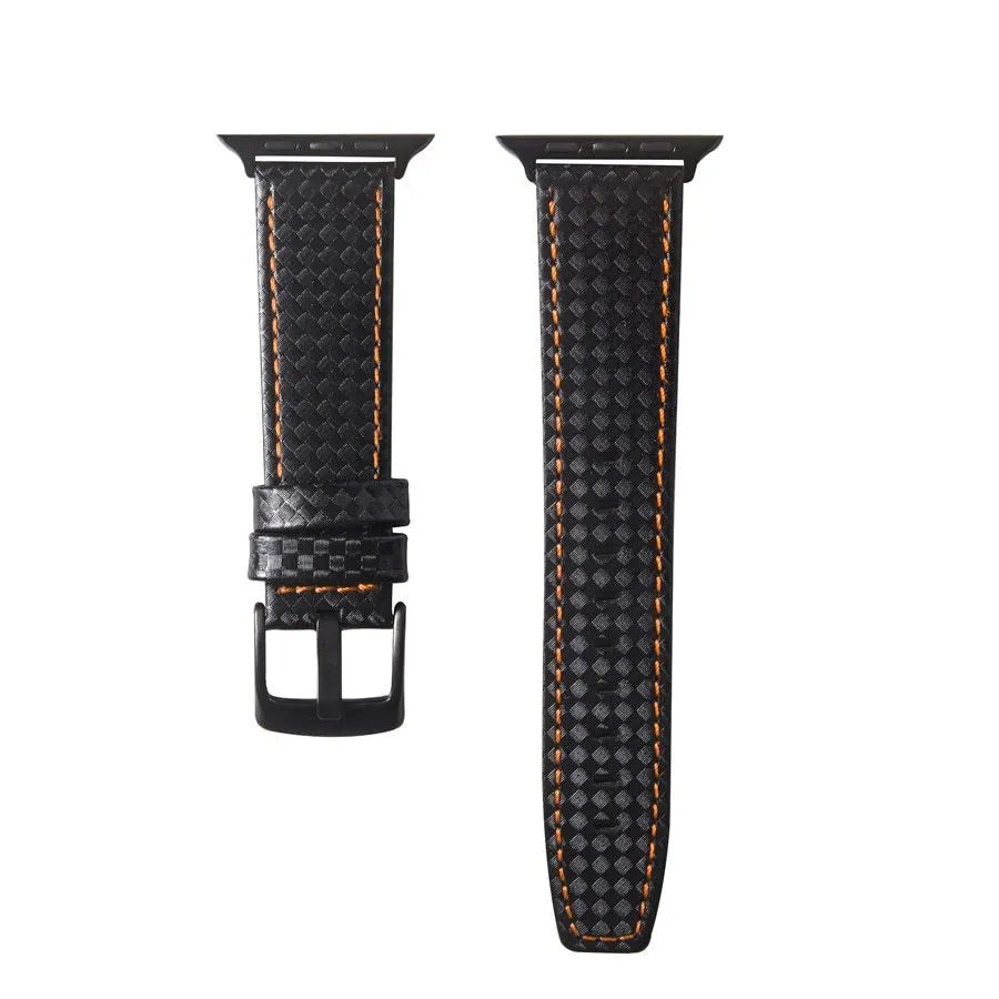 Carbon fibre leather Apple Watch strap in multiple colours with PC hard case