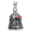 Titanium steel vintage polished motorcycle lucky bell with double-sided epoxy rose design