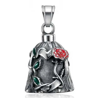 Titanium steel vintage polished motorcycle lucky bell with double-sided epoxy rose design