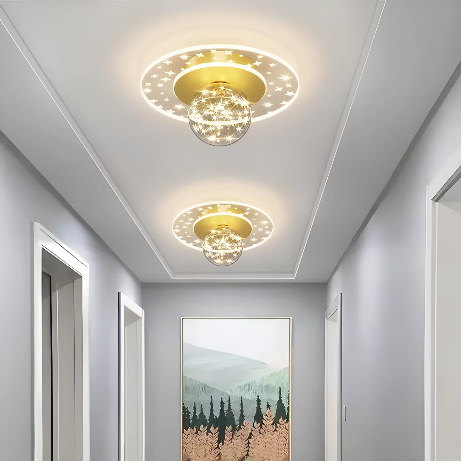 Modern LED ceiling lamp with wireless remote control for hallways in gold, black, or white finish