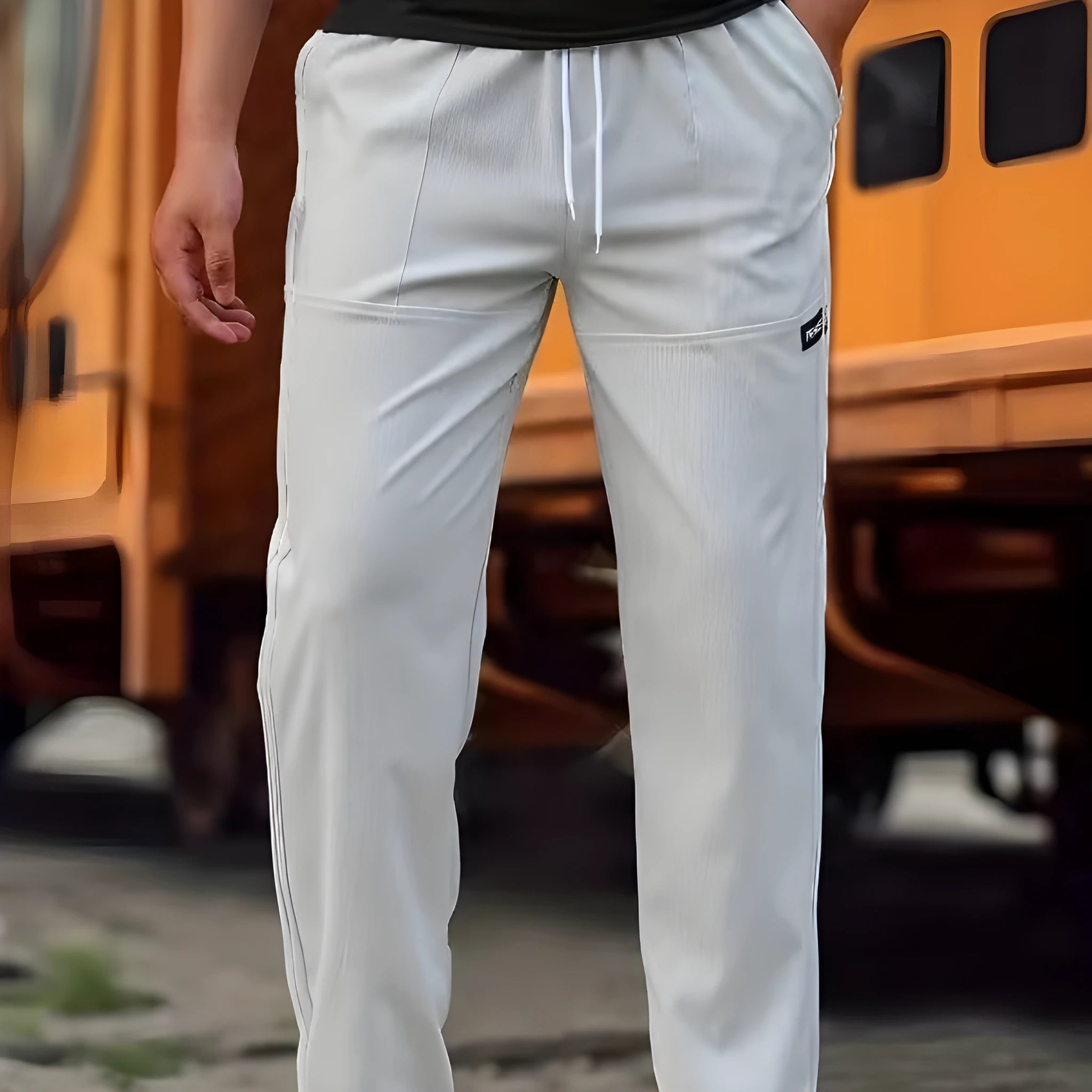 Men's polyester trousers for spring and autumn in light grey, available in sizes S to XXXL
