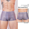 Men's striped thin transparent nylon underwear in black, dark grey and white colours