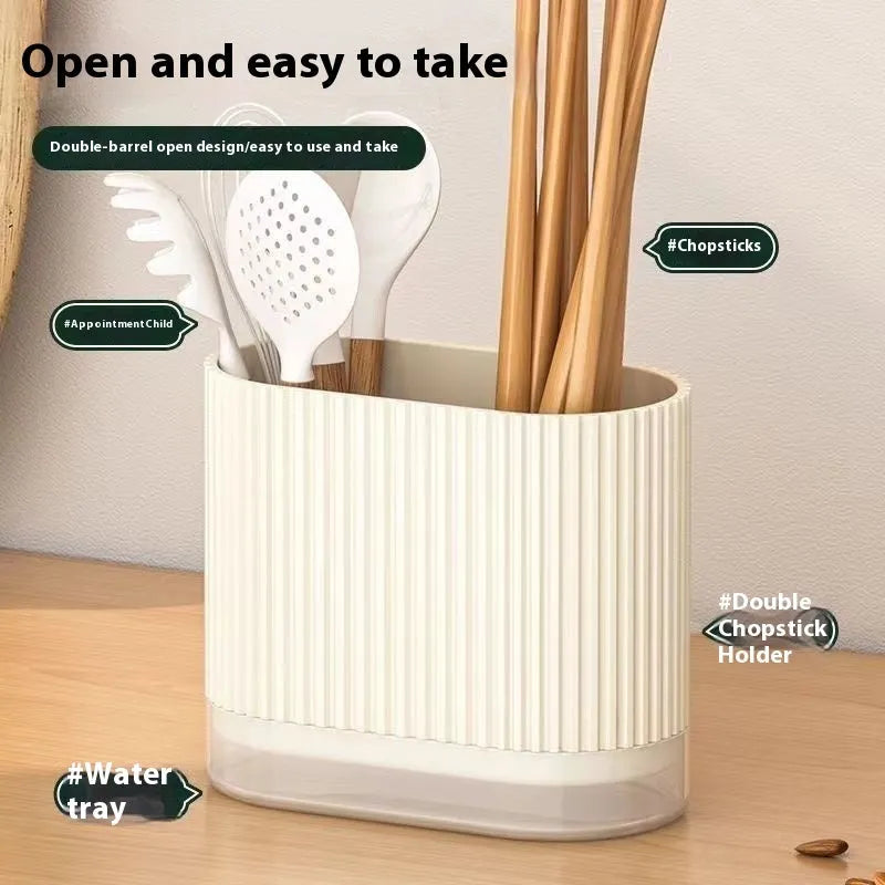 Plastic wall-mounted chopstick holder with drainage holes in beige, dark green or orange colour