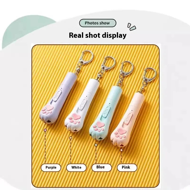 USB rechargeable cat laser pen toy in cream white, pink, and sky blue colours