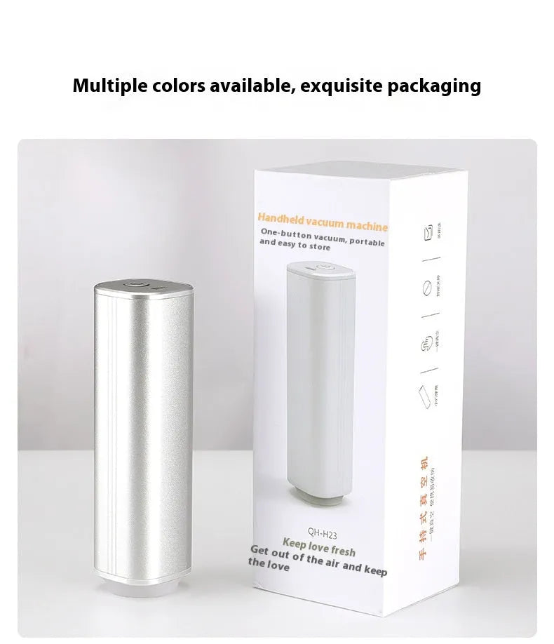 Handheld automatic vacuum sealing machine with black ABS and aluminium alloy body for fresh-keeping containers under 500ml