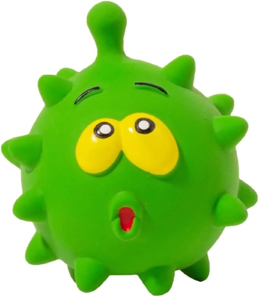 Set of four colourful latex squeaky dog balls with cute faces on bumpy textured surfaces