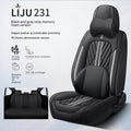 Set of five leather car seat cushions in a choice of colours including black and blue, and beige black.