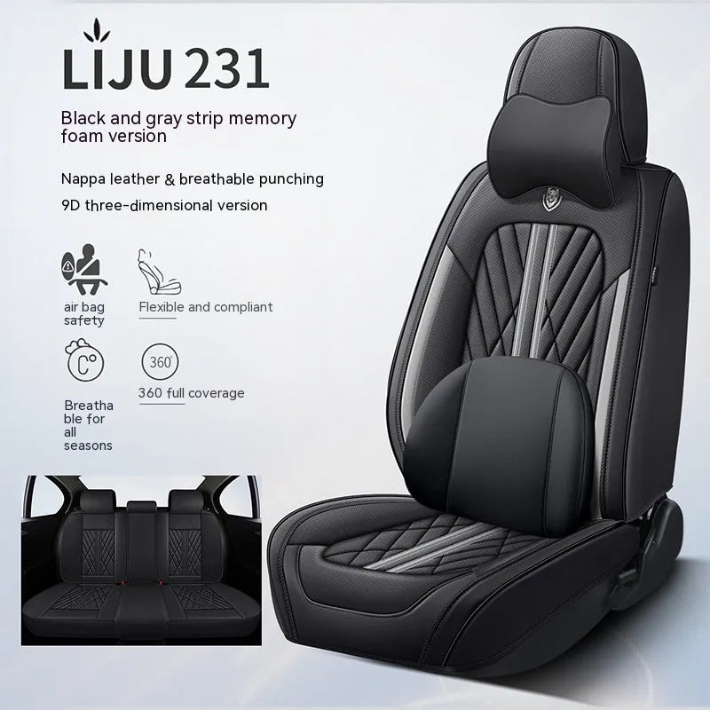 Set of five leather car seat cushions in a choice of colours including black and blue, and beige black.