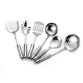 6-piece 201 stainless steel kitchenware set with anti-scalding handles on a kitchen counter