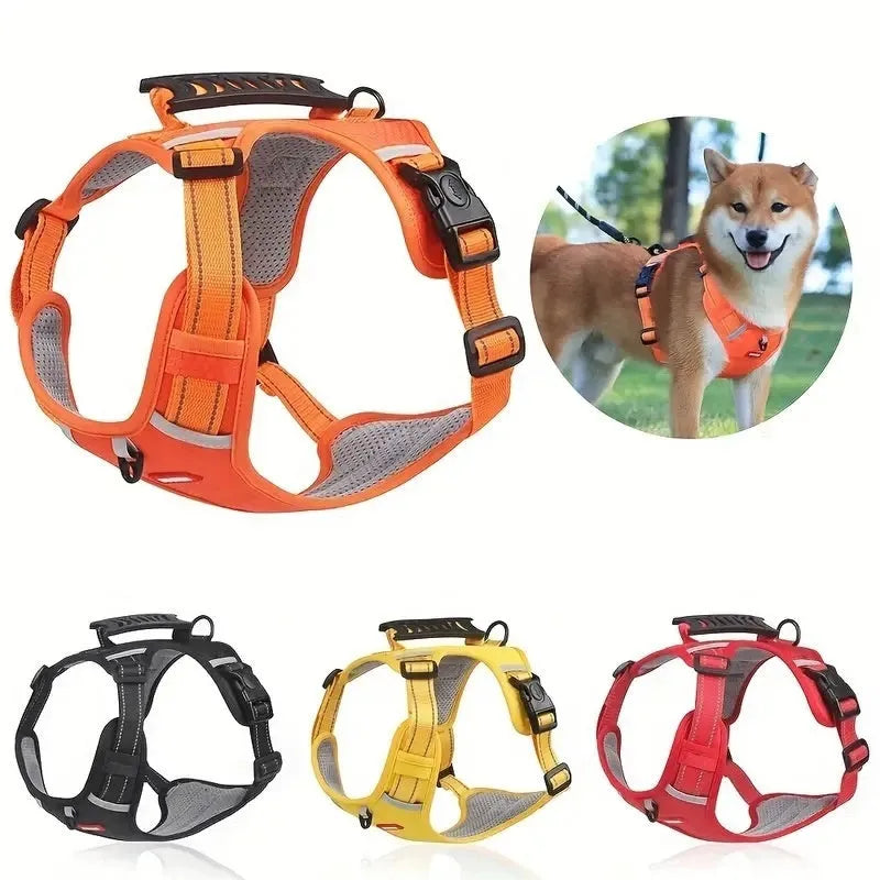 Adjustable polyester dog chest harness in multiple colours and sizes for walking control