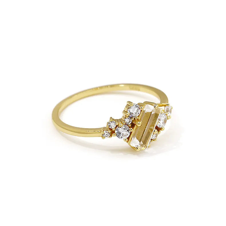 New white crystal blingbling women's ring with silver electroplated finish on white background