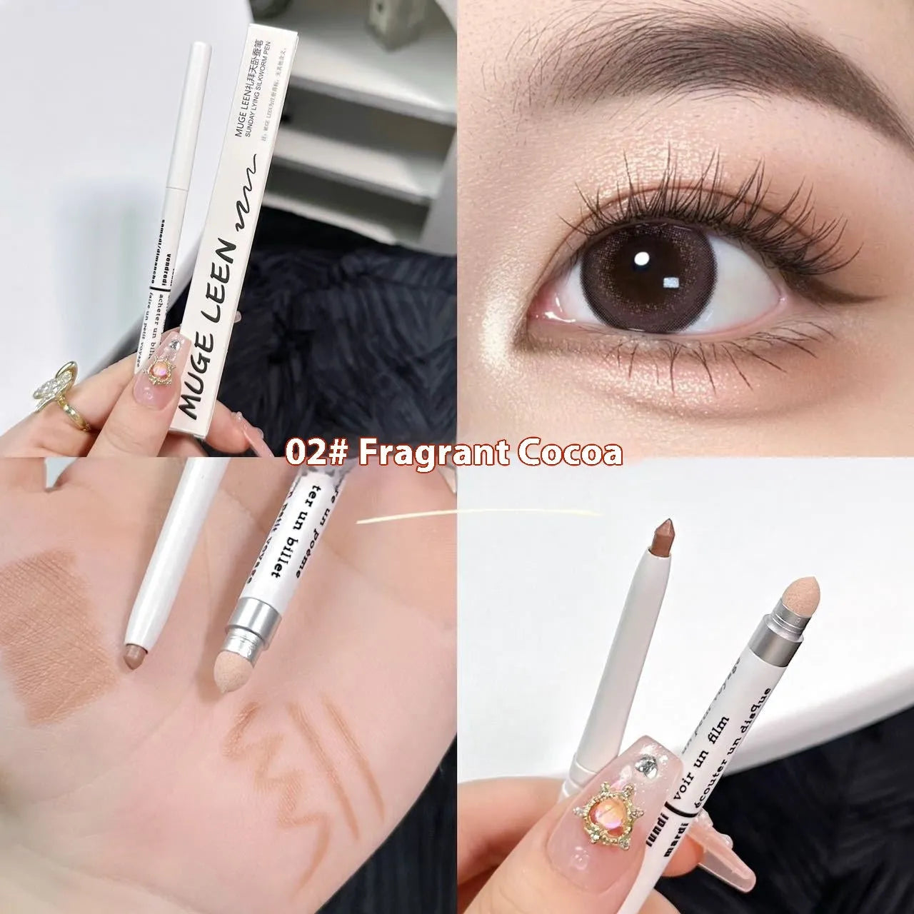 Brightening 2-in-1 waterproof eyeliner pen in gold, pink, purple and other colours.