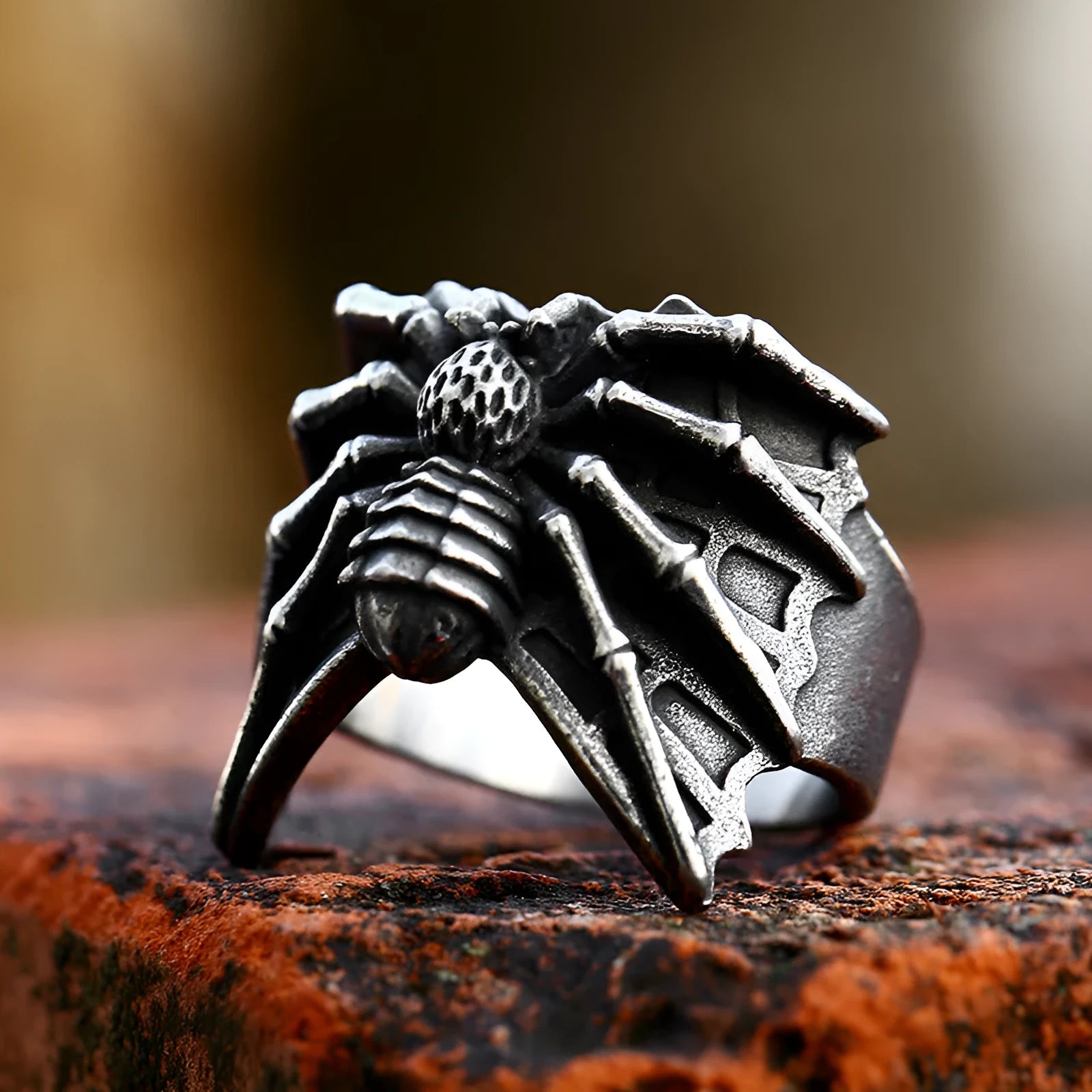 Vintage Iron Warrior moth snake animal ring in titanium steel alloy, colour BR81057, size No. 10