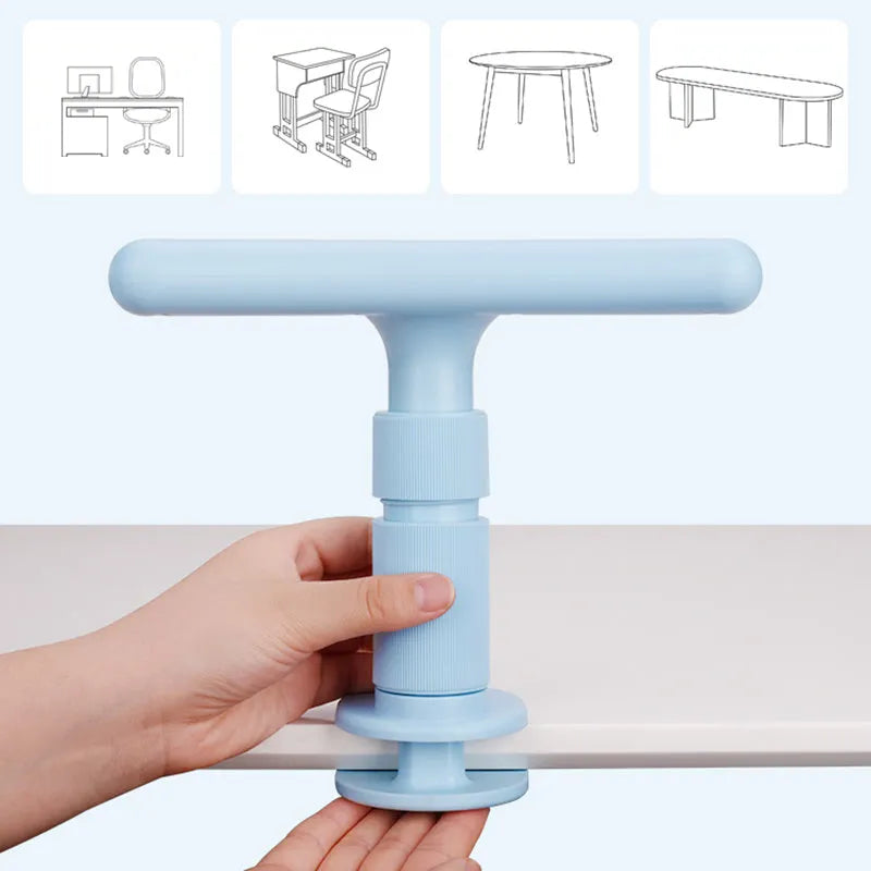 Children's sitting posture corrector with adjustable ABS frame in Athens blue on a desk