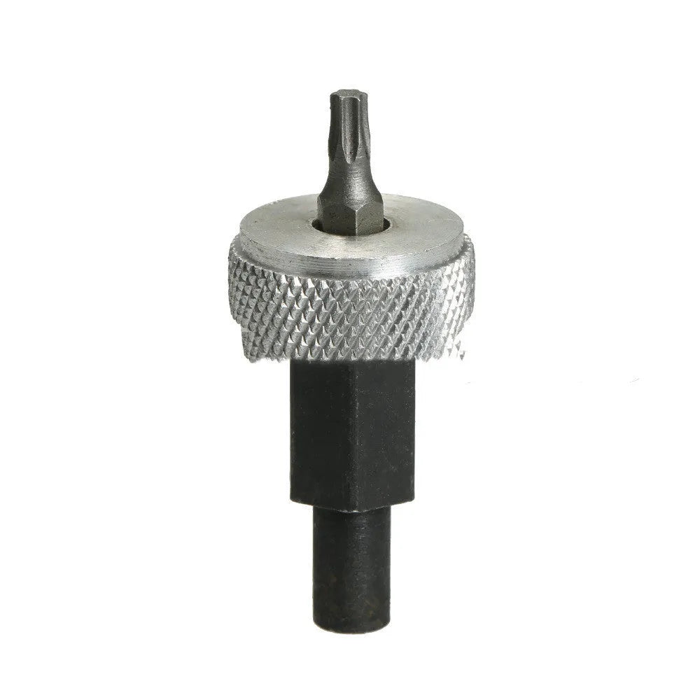 Carbon steel ignition module wrench with knurled aluminium knobs for 7/32 hex and T20 bolt removal.
