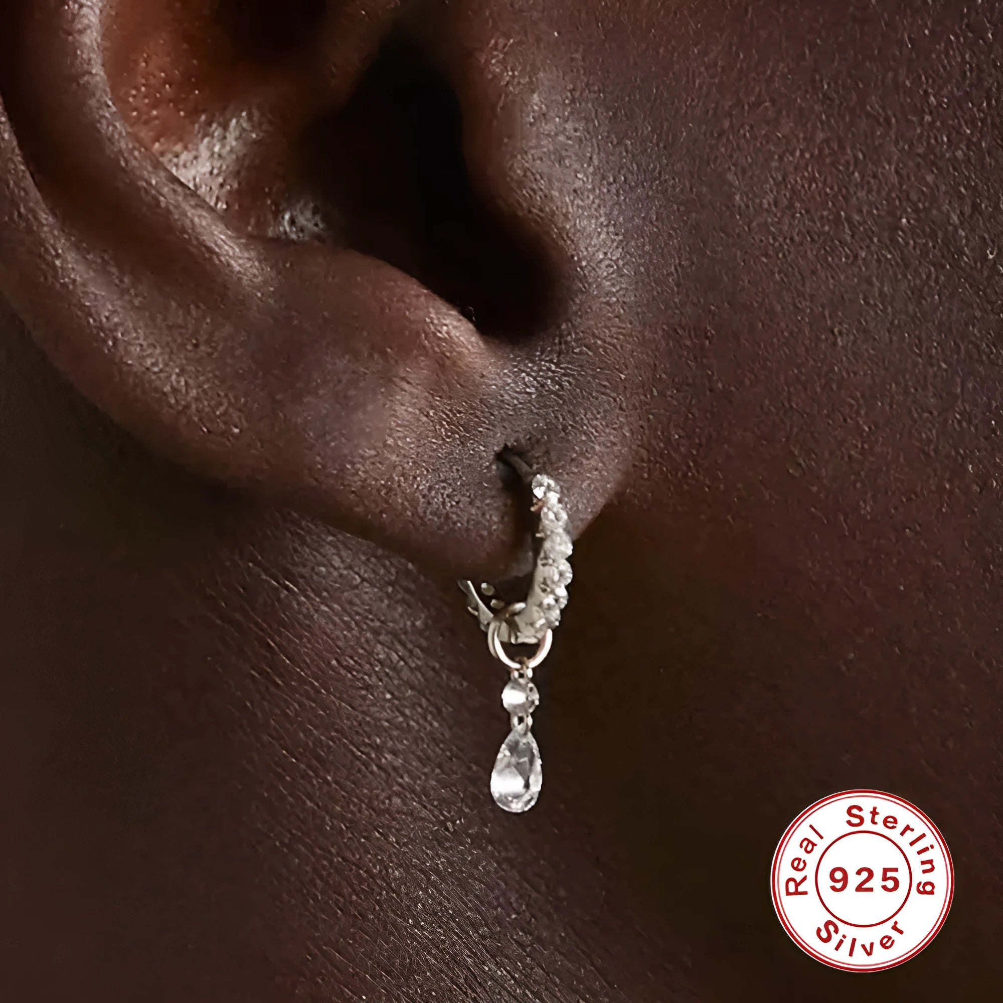 S925 sterling silver diamond ear ring plus pendant set with double ring geometry design in gold finish
