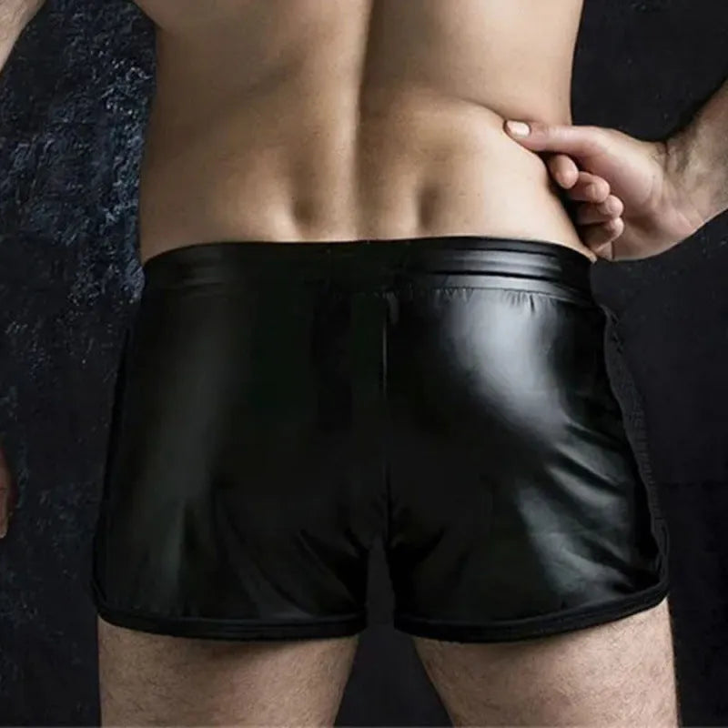 Breathable sports casual biker leather shorts for teenagers, mid waist, cropped, PU with rabbit fur lining, black